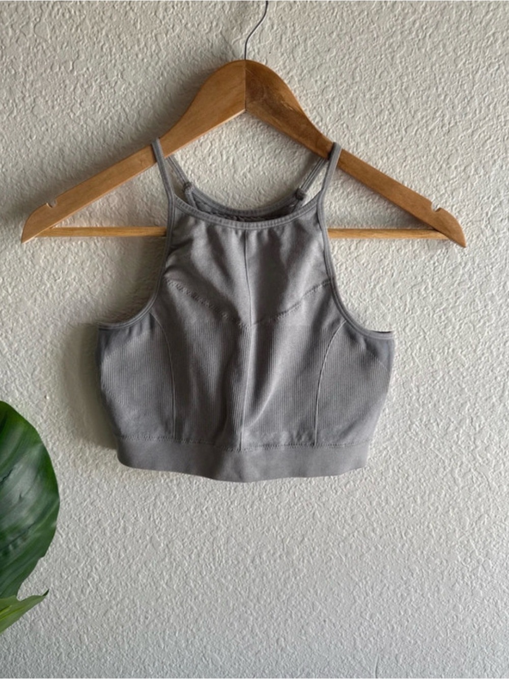 Gray Ribbed Sports Bra
